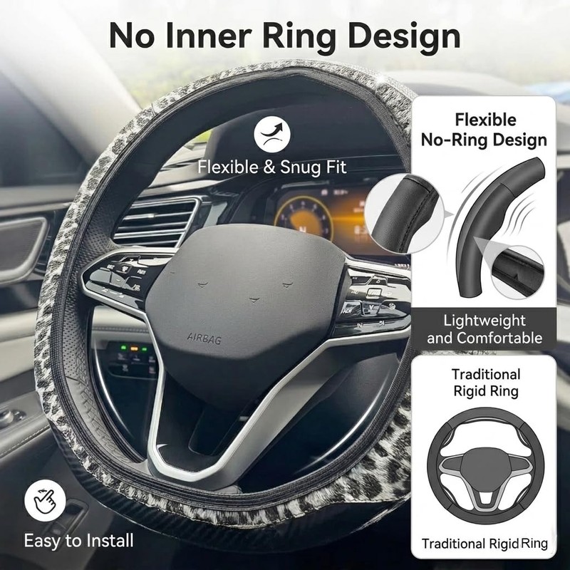 JDDRY PVC Leather Steering Wheel Cover, Leopard Steering Wheel Protector,
