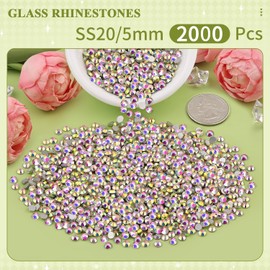 2000PCS SS20/5mm Glass Crystal Rhinestones (Crystal AB), Flatback AB Rhinestones for Bedazzling Crafting DIY Crafts Nail Art Makeup Decoration, Gems Diamond Charms for Tumbler Shoes Clothing Mug