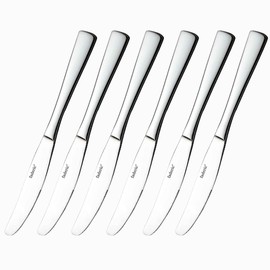 faderic 6 Pieces Dinner Knives set, 9 Inches Stainless Steel Table knife Set, Hollow Handle Square (Silver)