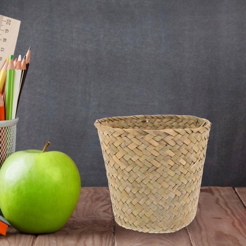 Ciieeo Mini Woven Trash Can Natural Straw Basket for Home