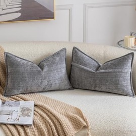 Madizz Juego de 2 Fundas de Cojín Decorativas con Rayas Vintage Bohemia de Color sólido con Textura Ideales para sofá Dormitorio y Sala de Estar Gris 
