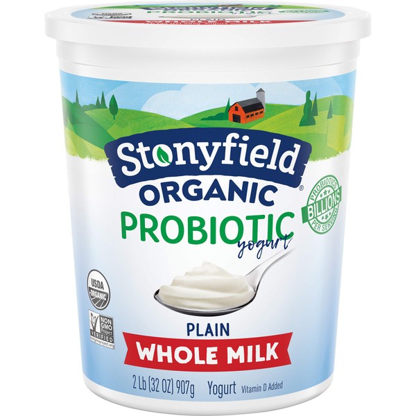 Stonyfield Organic Whole Milk Probiotic Yogurt, Plain, 32 oz. – Immunity & Digestive Health