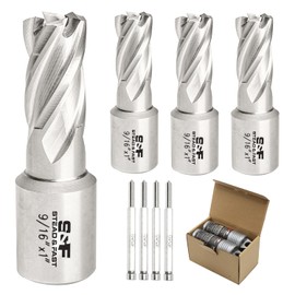 S&F STEAD & FAST Annular Cutter Set, 4-pc, 9/16" Diameter x 1" Depth of Cut for Magnetic Drill Press