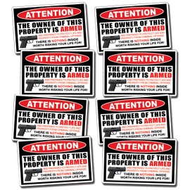 8 Pack Second 2nd Amendment Handgun Pistol Warning Decal Sticker Gun Police Control