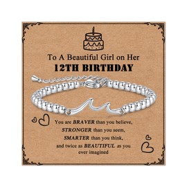 Toplstud 12th Birthday Gift for Girls - Stainless Steel Beaded Bracelets for Girl - Birthday Jewellery Bracelets Gift for Daughter Granddaughter Niece Sisters