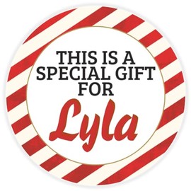 This is a Gift for Lyla - Circle Sticker Decal 3 Inch - Candy Cane Merry Christmas Gift Tag Present Tree Holiday Custom Name Santa Claus