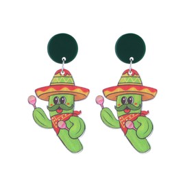 Cinco De Mayo Earrings Mexico Fiesta Cute Sombrero Cactus Chili Pepper Acrylic Earrings Colorful Mexican Theme Carnival Jewelry-cactus