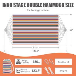INNO STAGE 2 Persons Hammock with Tree Straps - Brazilian Double Hammock, Portable Hanging Camping Bed for Patio, Backyard, Porch, Outdoor and Indoor Use Soft Cotton Carrying Bag, XX-Large