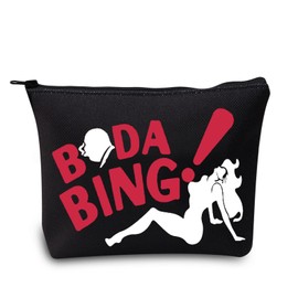 LEVLO Sopranos - Bolsa de maquillaje para cosméticos Tony y Carmela para fans de Bada Bing Sopranos - Bolsa de maquillaje con cierre para amigos y familia, Bada Bing Black, Bolsa de maquillaje