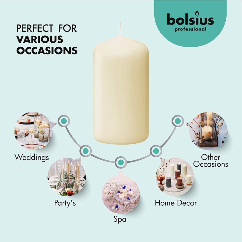 Bolsius Ivory Pillar Candles – 2x3 Inches – 20 Pack