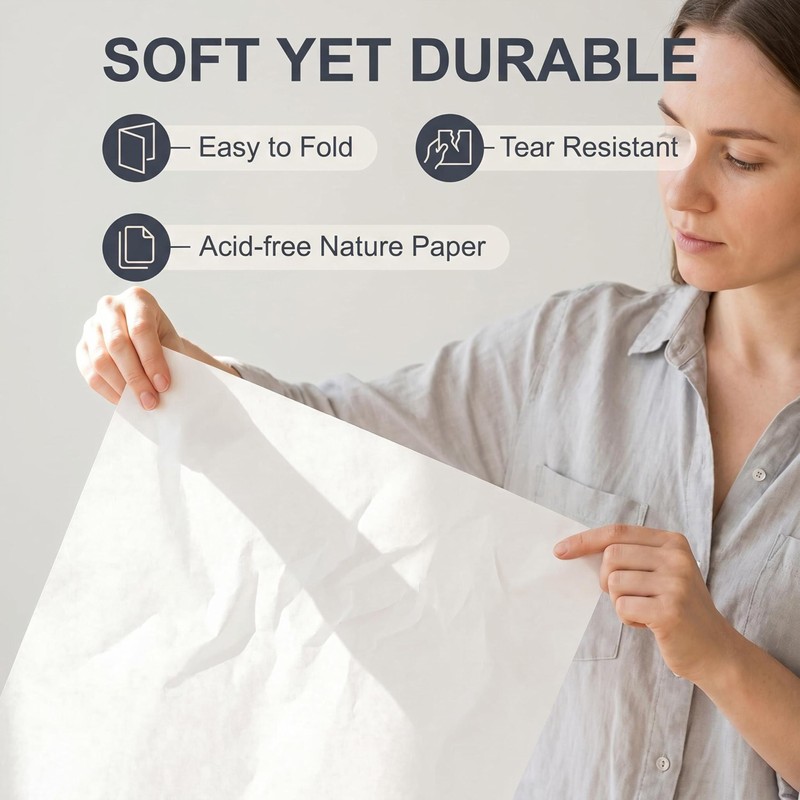 100 Sheets Acid-Free Tissue Paper, 20x13.7in White Archival Tissue Paper