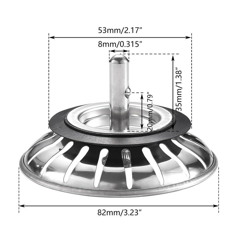 2 Pack Stainless Steel Kitchen Sink Plug Strainer, Sink Plug