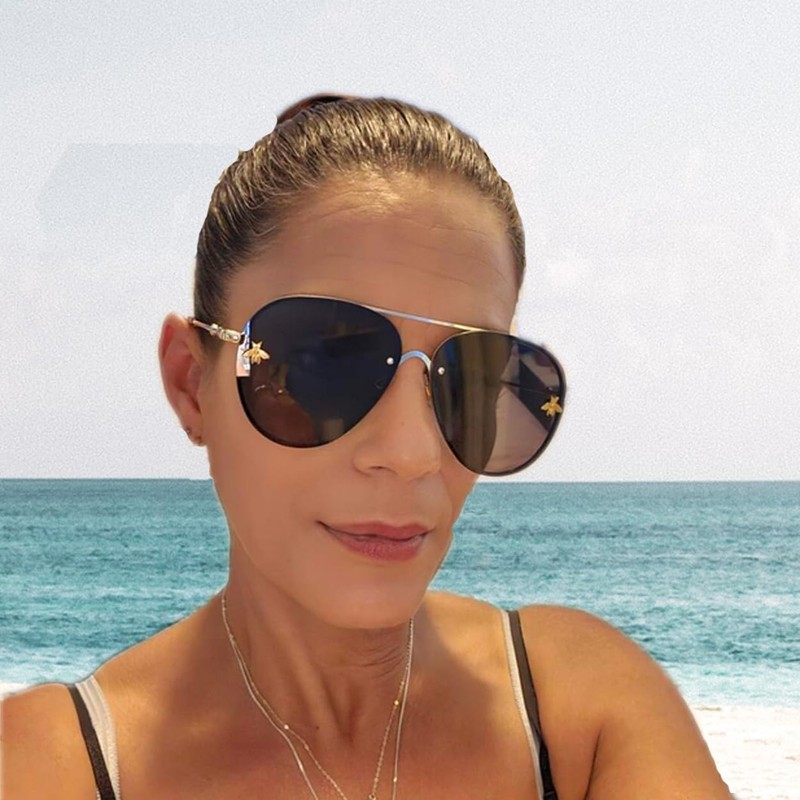 Fashion Culture Women's Buzzed Bee Charm 60mm Aviator Sunglasses (Black),