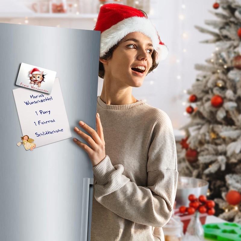 TRIOSK Christmas Magnets 3D Illusion Fridge Magnet Cat with Saying