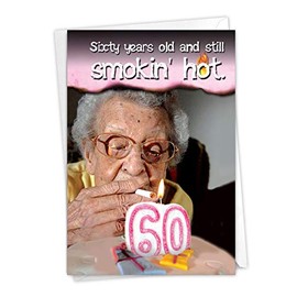 NobleWorks - Funny 60th Birthday Greeting Card - Women Grandma Humor Milestone, 60 Years Happy Bday Notecard with Envelope (1 Card) - Old and Hot 60 8012