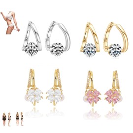 4 Pairs Lymphvity Therapy Germanium Earrings Lymphatic Drainage Earrings Acupuncture Earrings for Women Rhinestone Flower Hoop Earrings(B)