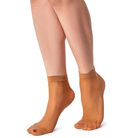 LORES 2 Pairs Ladies Semi Sheer Low Cut Invisible Ankle High Socks Pop Nylon Soft Comfort One Size 15 Denier, Sahara