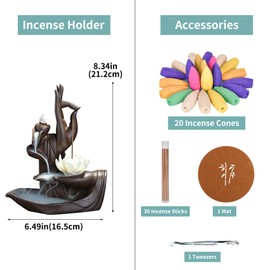 XUDREZ Zen Lotus Backflow Incense Burner with 20pcs Backflow Incense Cone, Home Ceramic Backflow Incense Cone Holder Burner