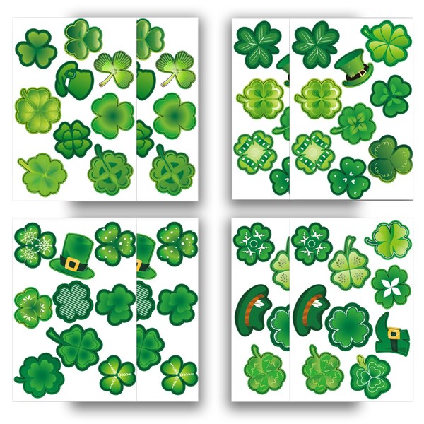 72 Pcs Shamrock Stickers 8 Different Designs St Patricks Day
