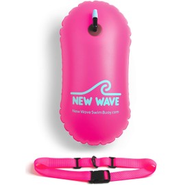 New Wave Swim Bubble for Open Water Swimmers Triathletes - Swim Safety Buoy & Tow Float (Pink)