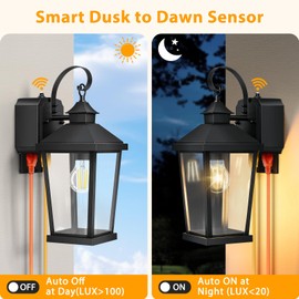 Slypadan Porch Lights with Outlet, 16.5" Large Dusk to Dawn Outdoor Wall Lights, Black Exterior Light Fixtures, Anti-Rust Waterproof Wall Sconce, Outside Light for House Garage Patio