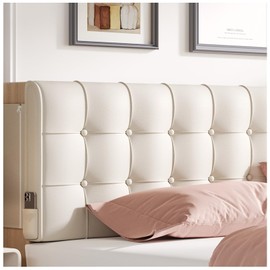 CQXMJT Wall Mount Headboard Beige Upholstered Tufted Cushion Head Boards for King Size Bed Peel and Stick Headboard Linen Cover Boho Style Washable Backrest Panel Zipper Pocket No Tools Bedroom Use