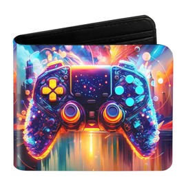 Kids Wallet for Boys Teen, Cool Boy Wallet for Kids Age 6-8 9-12 12-14, Funny Bifold Leather Purse, Small Wallets with Coin Pocket for Childrens Birthday Christmas Gifts (Orange Gaming Console)