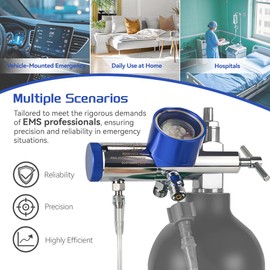 OxyMaster Oxygen Regulator EMS Professional Grade, CGA870 Connection 0-25 LPM with Impact Resistant Metal Gauge, Break Resistant, All-Brass Body, Include 1 Wrench and 5 Brass Yoke Washer Seals