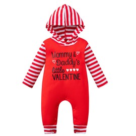 Infant Baby Boys Girls Mommy&Daddy's Little Valentine Hooded Outfits Romper (Red,12-18 Months)