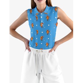 DFZNJRH Hot Dog Golf Shirt Womens Sleeveless Moisture Wicking Athletic Printed Polo Golf Tank Top Women L