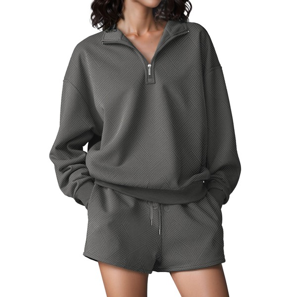 SHESHOW Womens 2 Piece Outfits Fall Zip Up Sweat Shorts