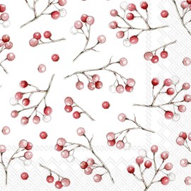 Boston International IHR Cocktail Napkins 3 Ply 5" x 5" Winter Berries White