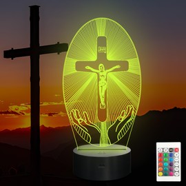 Okayera Jesus Cross Night Light, Religious 3D Illusion Optical Hologram LED Lamp, 16 Color-Changing, Remote Control, Timer, Creative Christian Birthday Commemorate Gift for Mum Women Men