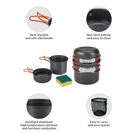 Bulin 3 PCS Camp Cookware Set Camping Cookwear Lightweight Aluminum Cookware Set Backpacking Cooking Set Mess Kit for Camping Family Hiking Camping Pots and Pans Set