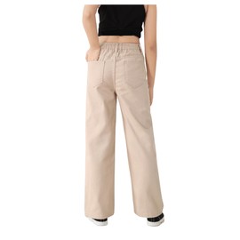 WDIRARA Girl's Butterfly Print Elastic Waist Wide Leg Ripped Jeans Denim Pants Khaki Solid 11-12Y