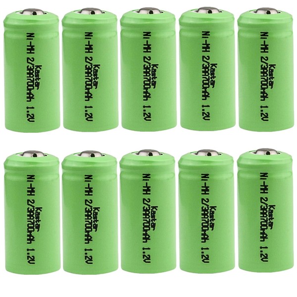 Kastar 10-Pack 2/3AA 1.2V 700mAh Ni-MH Button Top Rechargeable Batteries for High Power Static Applications (Telecoms, UPS and Smart Grid), Electric Mopeds, Meters, Radios, RC Devices, Electric Tools