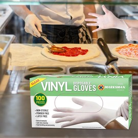 Pack of 100 Powder Free Vinyl Disposable Gloves - Suitable for Work, Garage, Medical, Hygiene & Cleaning, Clear | Medical, Food, Multi Use, Non Sterile | Personal Protection Safety (Clear, Large)