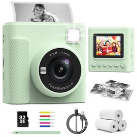 TIATUA Kids Camera Instant Print, 2.4'' Instant Camera for Kids with 32G Card & Print Photo Paper, 1080P Video Kids Digital Toy, Christmas Birthday Gifts for Boys Age 3-12 Years Old (Green)