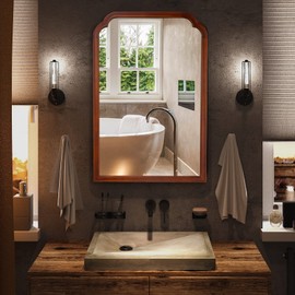 WallBeyond Wooden Framed Wall Mirror, Natural Wood Bathroom Vanity Mirror for Entryway, Living Room or Bedroom Home Decor Vertical or Horizontal Hanging [24" x 36" Walnut Color]