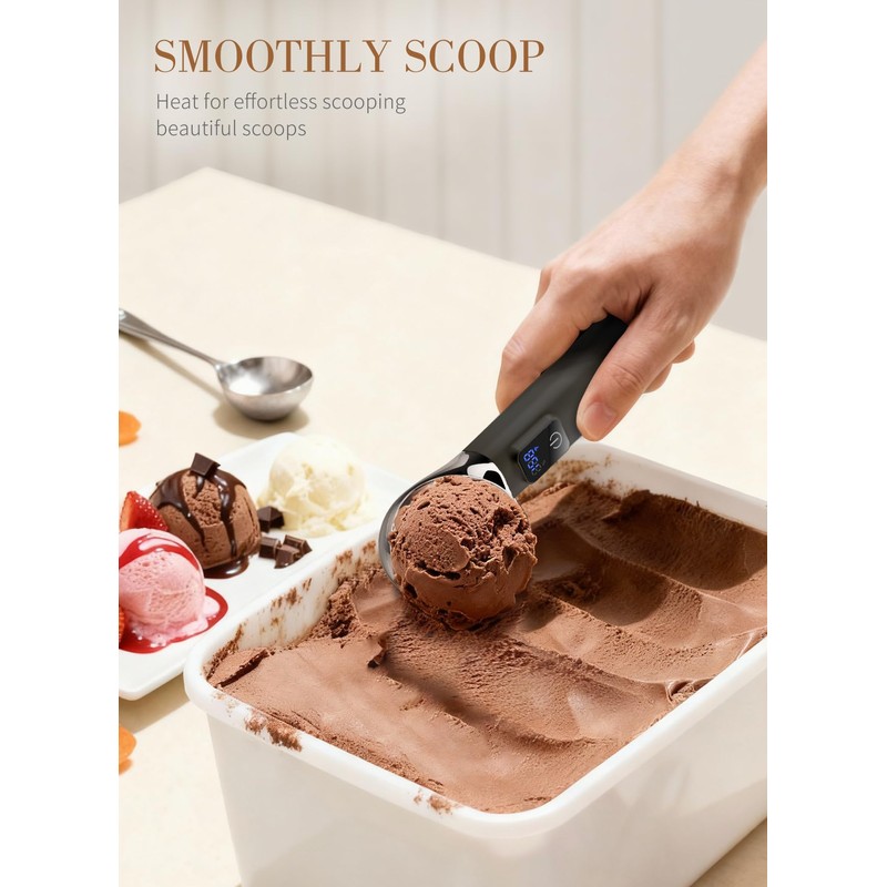 Ice Cream Scoop, Heated Ice Cream Scoop Rechargeable | Black