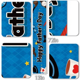 Vohado Happy Father's Day Table Runner Linen Moustache Hat Bowtie Rustic Fireplace Kitchen Dining Room Holiday Party Decoration -72 inches