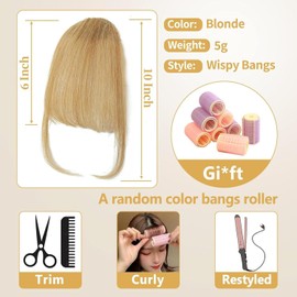 Clip in Bangs 100% Human Hair Bangs Clip in Hair Extensions Blonde Air Hair Bangs With Temples Hairpieces Curved Bangs For Women Daily Wear (#blonde, Clip in Bangs)