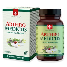 SwissMedicus ArthroMedicus Glucosamine & Chondroitin High Dose - 120 Capsules with MSM & Hyaluronic Acid & with 11 Herbal Extracts, Produced in Europe