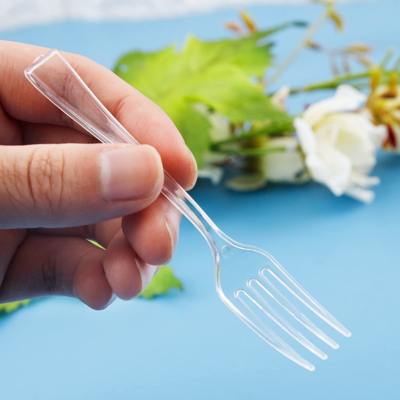 WDF 300 Pieces Clear Plastic Mini Forks 4 Inches Clear