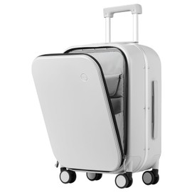 mixi Luggage Suitcase with Spinner Wheels, 24'' Checked Travel Luggage Aluminum Frame PC Hardside with TSA Lock & Cover - Smoke White