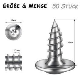 ORTAVA Tapping Screws M4 x 10 mm, Pack of 50 Wood Screws Stainless Steel A2 V2A Flat Head with Washer Phillips with Drill, Self-Tapping Screws Silver Oxide, Flat Head Screws Full Thread