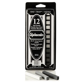Quartet Alphacolor Soft Square Pastels, 7 Hi-Fi Gray Tones, 12 Pastels per Set (145003)