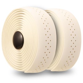 Leather PU + EVA Bar Tape for Road Bikes, Perforated with End Cap, Left and Right Set White