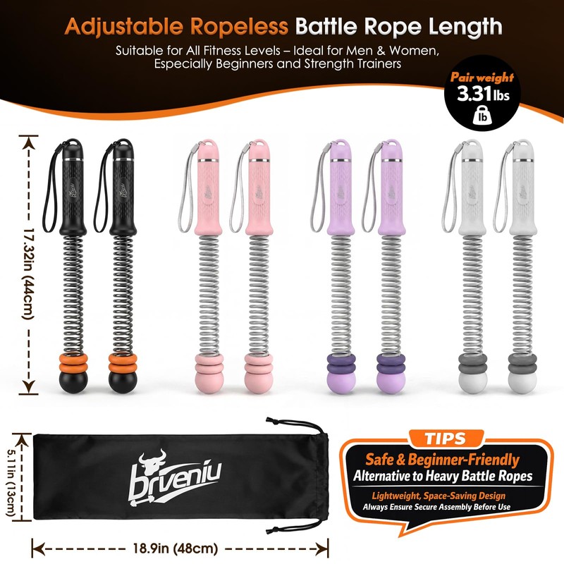 Brveniu Ropeless Battle Rope Portable Cordless Weighted for Home Gym(Black)