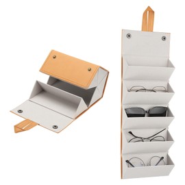 uxcell Sunglasses Organizer, Leather Sunglasses Travel Case with 5 Slots, Hanging Sunglass Storage Organizer Box for Women and Men Multiple Glasses Organization (Yellow)